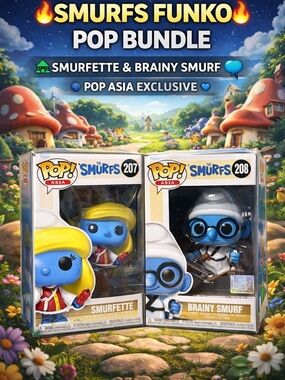 Smurfs Funko Pop Bundle Smurfette #207 Brainy Smurf #208 Pop Asia Exclusive